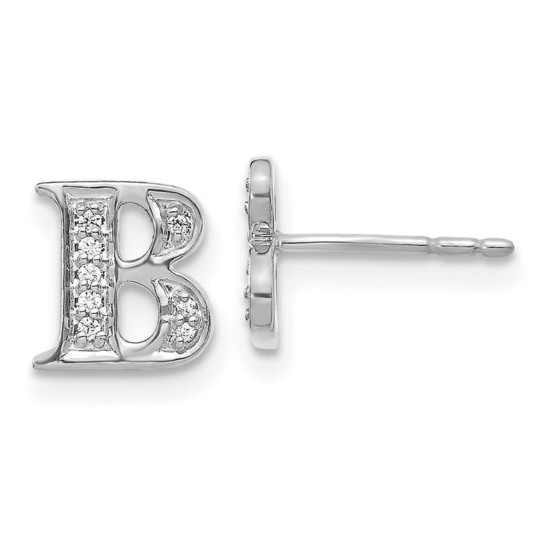 14k White Gold Real Diamond Initial B Earrings
