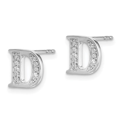 14k White Gold Real Diamond Initial D Earrings