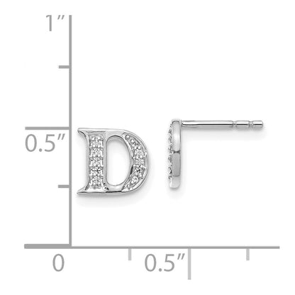 14k White Gold Real Diamond Initial D Earrings