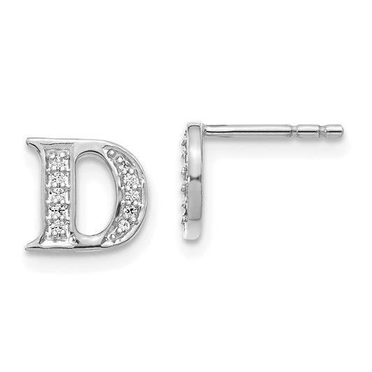 14k White Gold Real Diamond Initial D Earrings