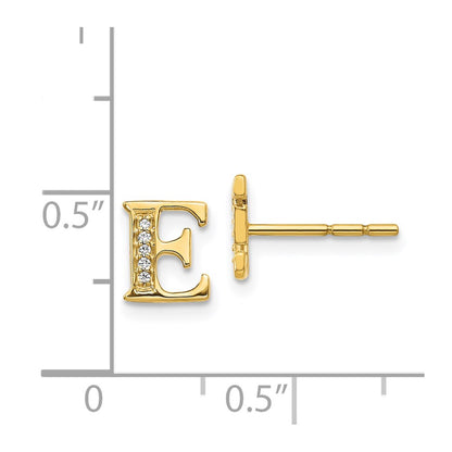 14k Yellow Gold Real Diamond Initial E Earrings