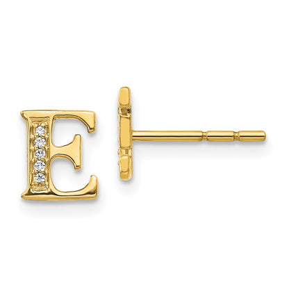 14k Yellow Gold Real Diamond Initial E Earrings EM4170E-003-YA