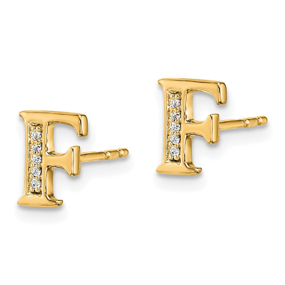 14k Yellow Gold Real Diamond Initial F Earrings