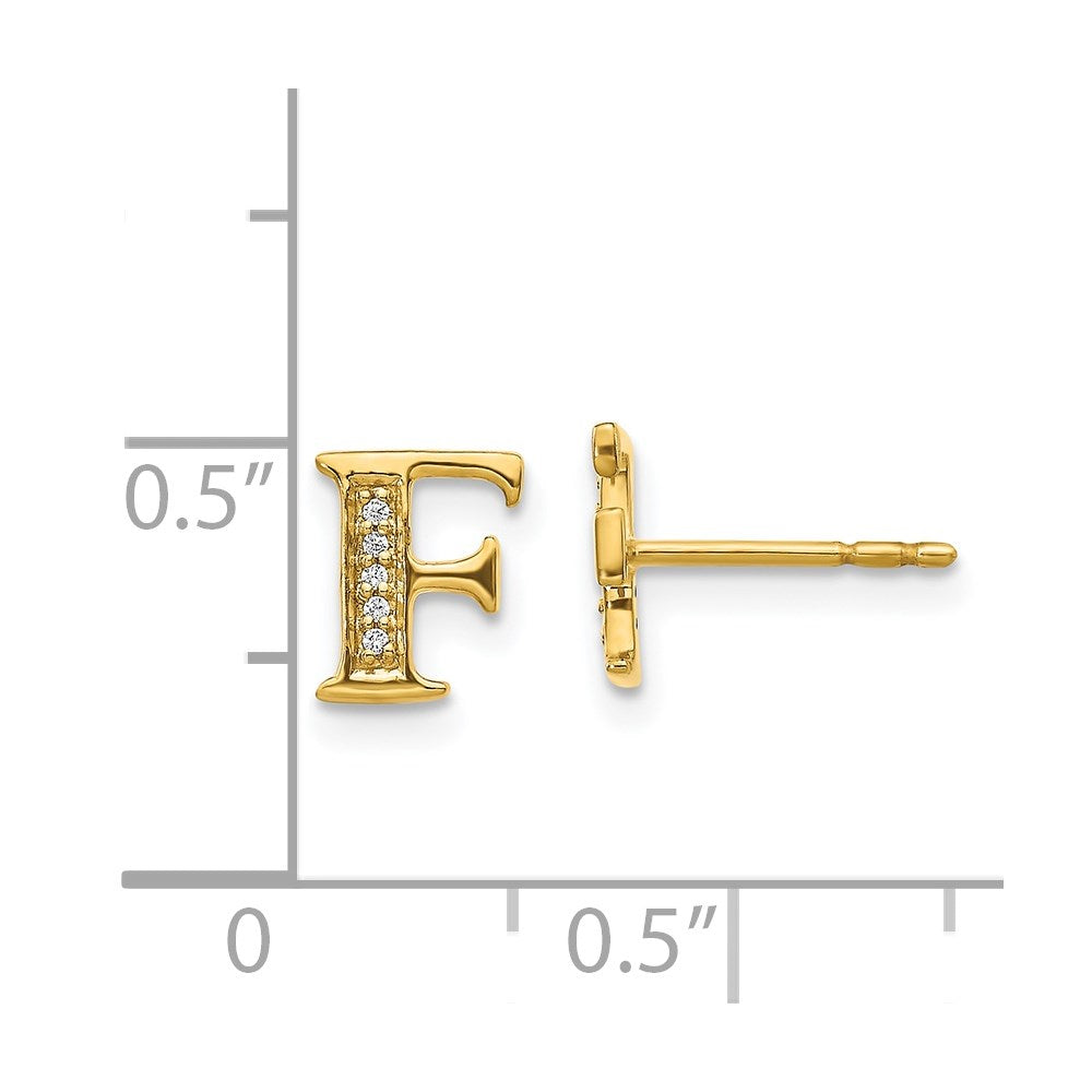 14k Yellow Gold Real Diamond Initial F Earrings