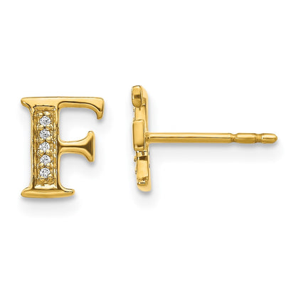 14k Yellow Gold Real Diamond Initial F Earrings