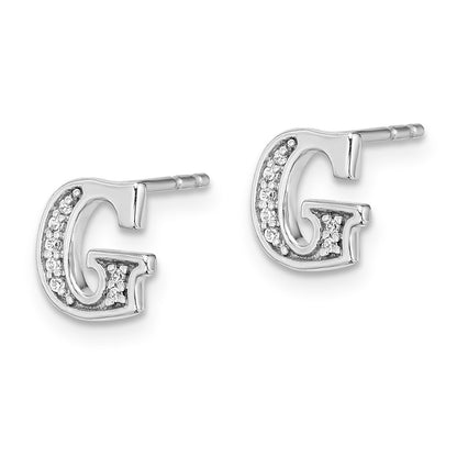 14k White Gold Real Diamond Initial G Earrings