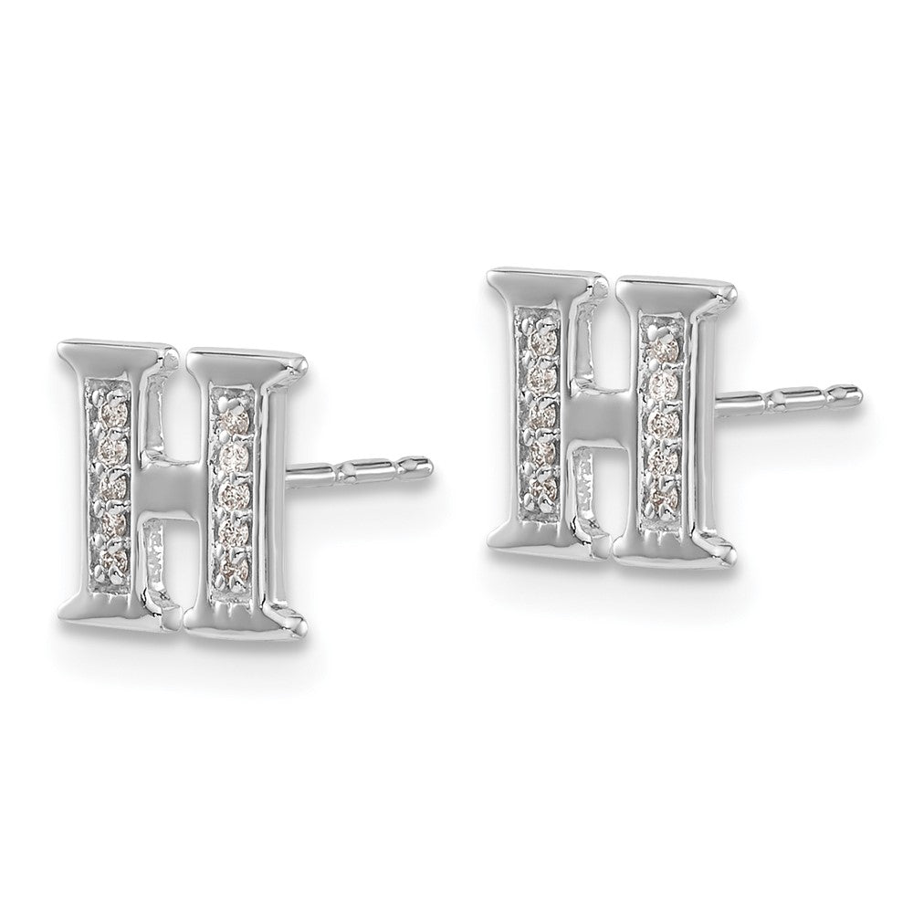 14k White Gold Real Diamond Initial H Earrings
