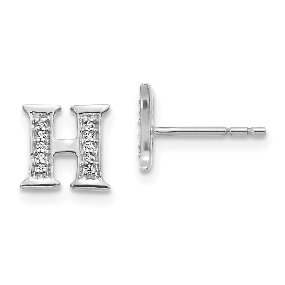 14k White Gold Real Diamond Initial H Earrings EM4170H-006-WA