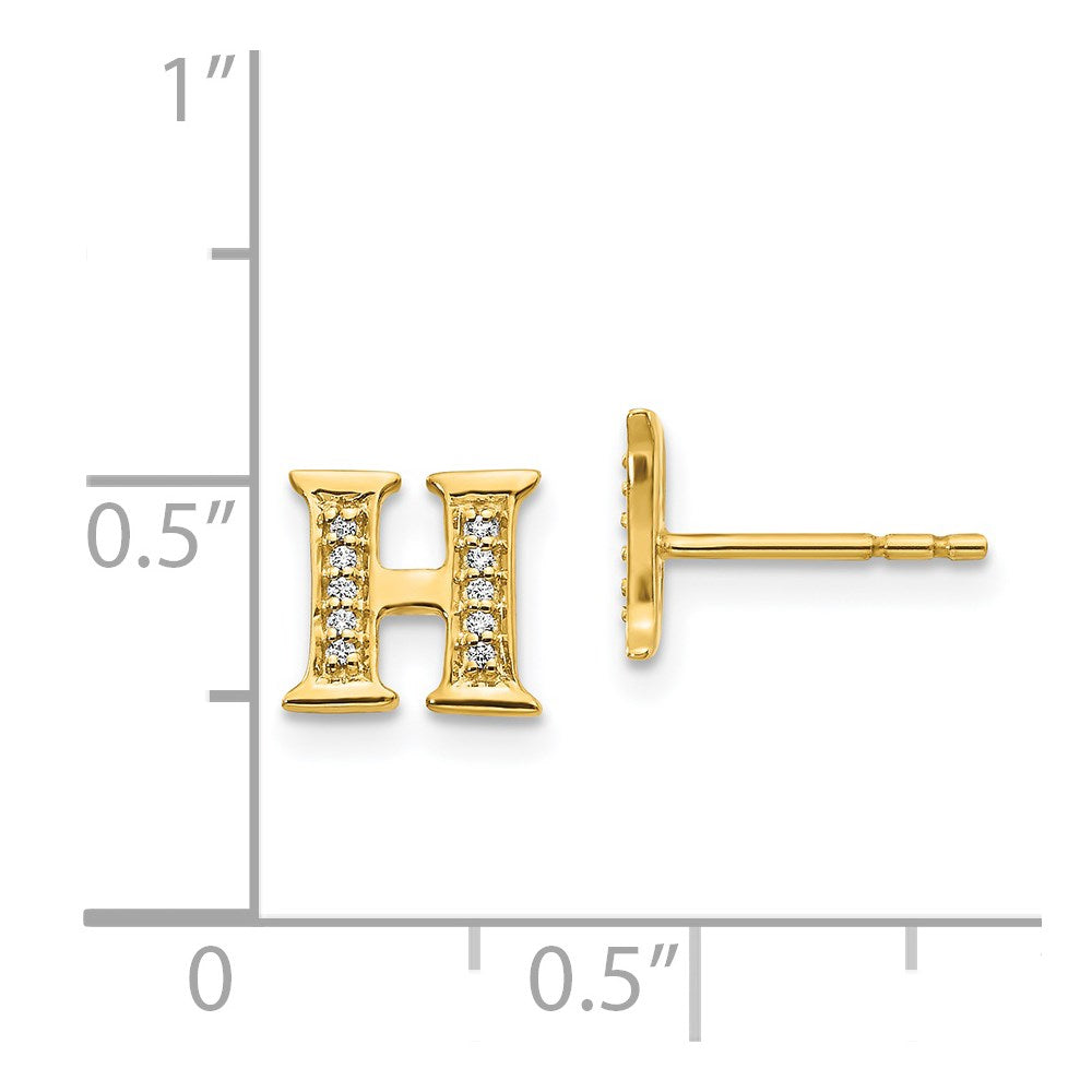14k Yellow Gold Real Diamond Initial H Earrings EM4170H-006-YA