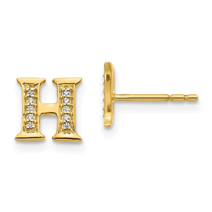14k Yellow Gold Real Diamond Initial H Earrings EM4170H-006-YA