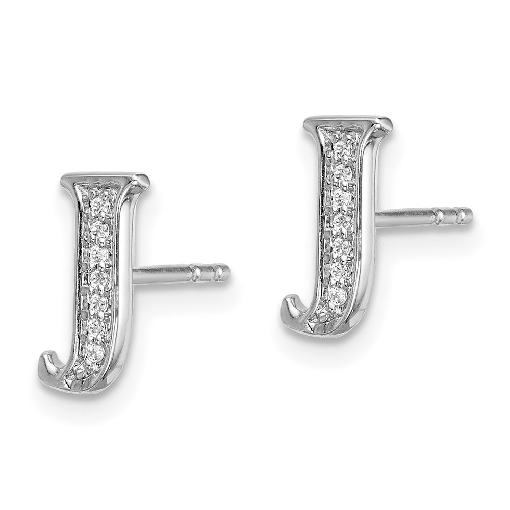 14k White Gold Real Diamond Initial J Earrings EM4170J-004-WA
