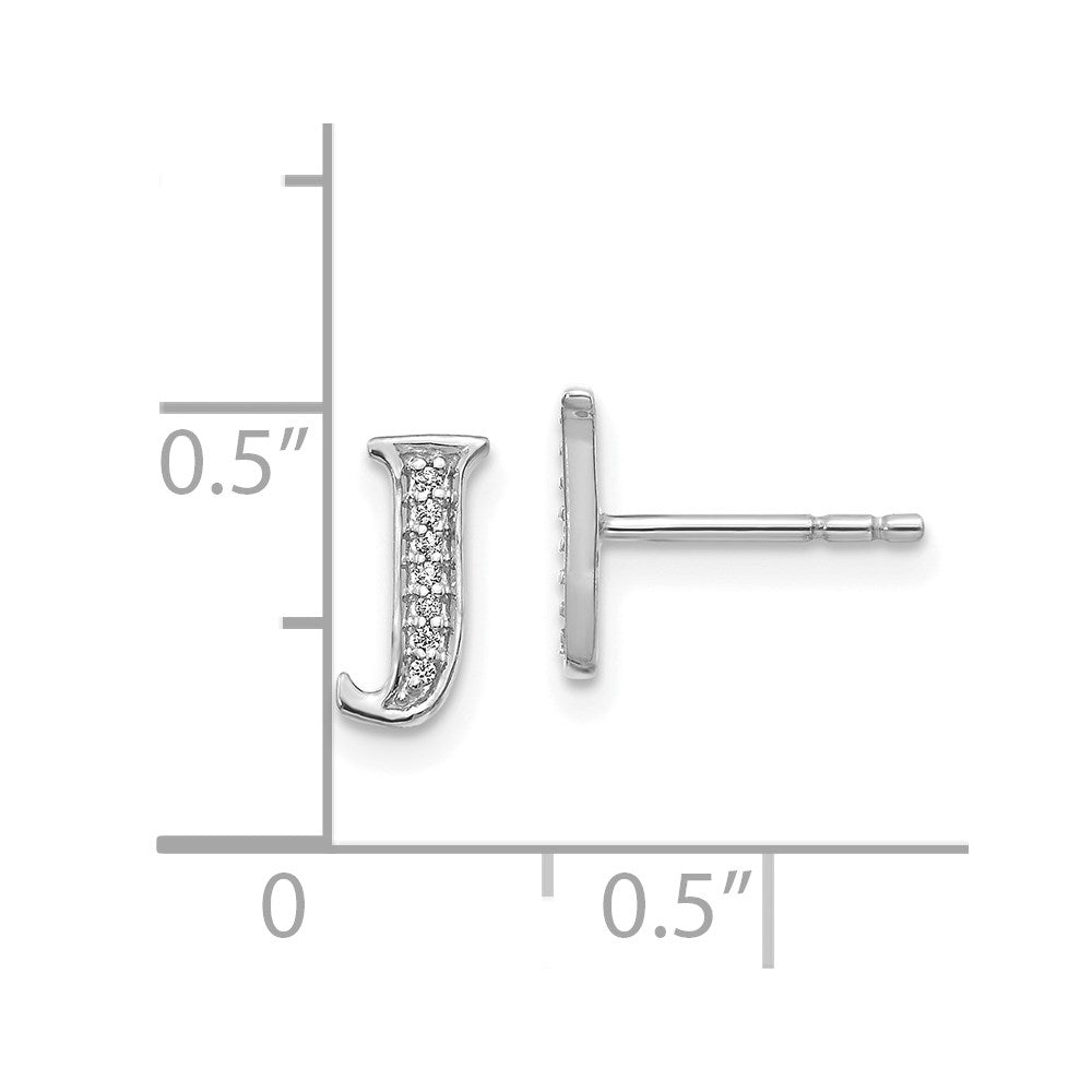 14k White Gold Real Diamond Initial J Earrings