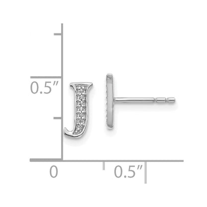 14k White Gold Real Diamond Initial J Earrings