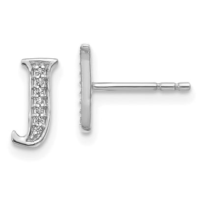 14k White Gold Real Diamond Initial J Earrings EM4170J-004-WA