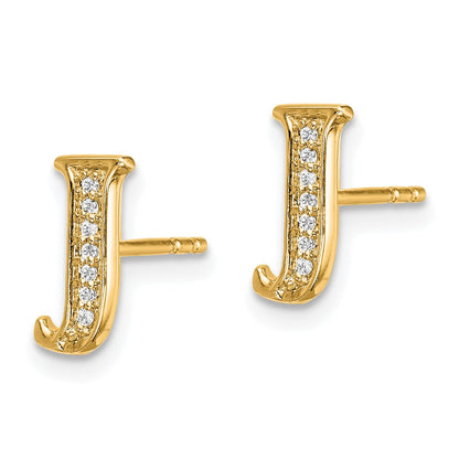 14k Yellow Gold Real Diamond Initial J Earrings