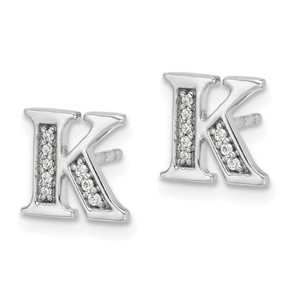 14k White Gold Real Diamond Initial K Earrings