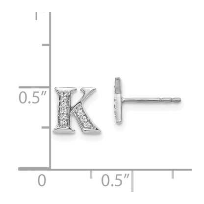 14k White Gold Real Diamond Initial K Earrings