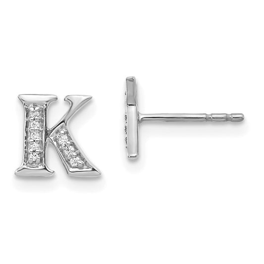 14k White Gold Real Diamond Initial K Earrings