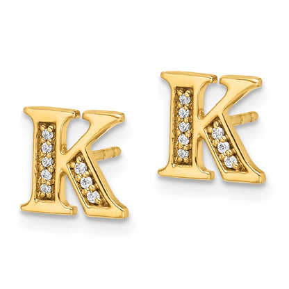 14k Yellow Gold Real Diamond Initial K Earrings