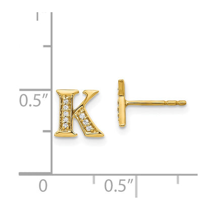 14k Yellow Gold Real Diamond Initial K Earrings