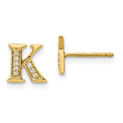 14k Yellow Gold Real Diamond Initial K Earrings