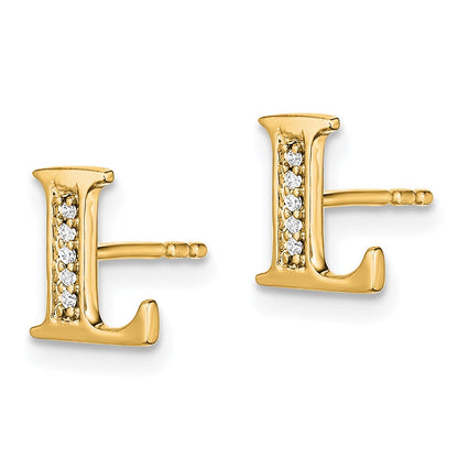 14k Yellow Gold Real Diamond Initial L Earrings