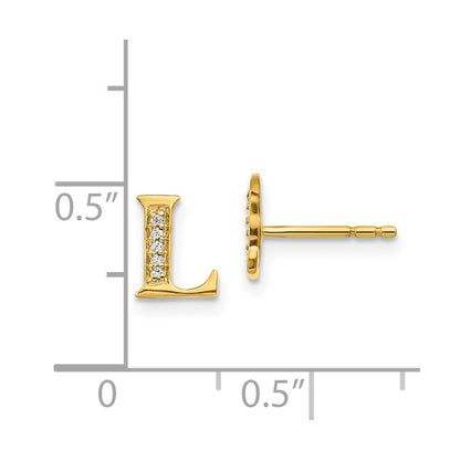 14k Yellow Gold Real Diamond Initial L Earrings