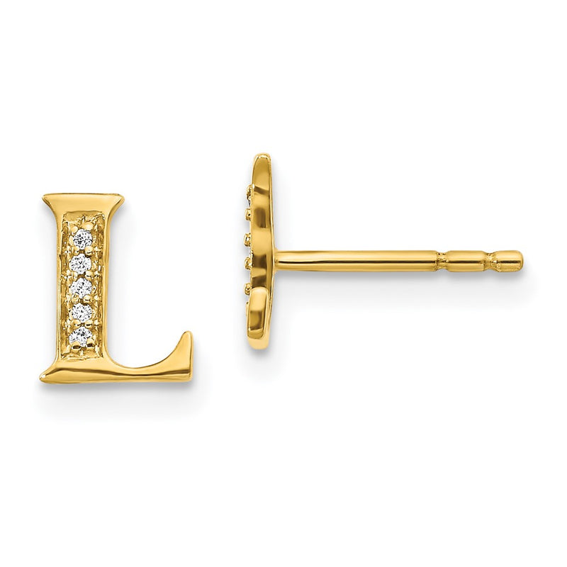 14k Yellow Gold Real Diamond Initial L Earrings