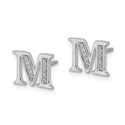 14k White Gold Real Diamond Initial M Earrings