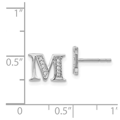 14k White Gold Real Diamond Initial M Earrings
