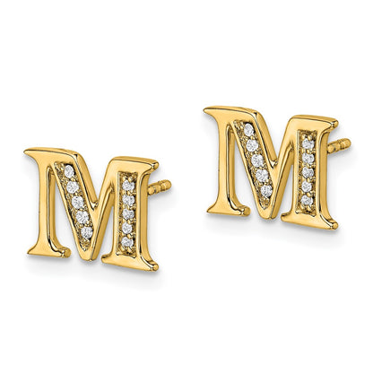 14k Yellow Gold Real Diamond Initial M Earrings