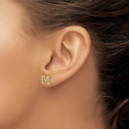 14k Yellow Gold Real Diamond Initial M Earrings