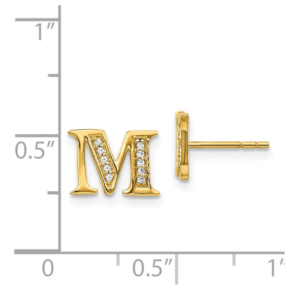 14k Yellow Gold Real Diamond Initial M Earrings