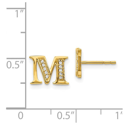 14k Yellow Gold Real Diamond Initial M Earrings