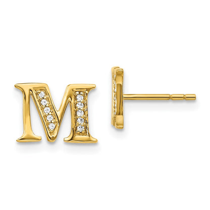 14k Yellow Gold Real Diamond Initial M Earrings