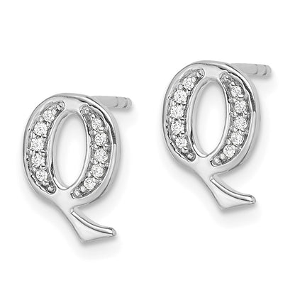 14k White Gold Real Diamond Initial Q Earrings