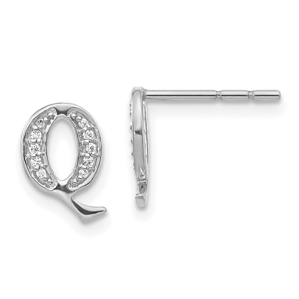 14k White Gold Real Diamond Initial Q Earrings EM4170Q-007-WA