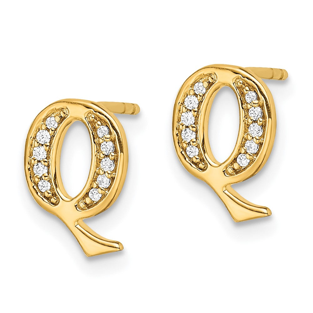 14k Yellow Gold Real Diamond Initial Q Earrings EM4170Q-007-YA