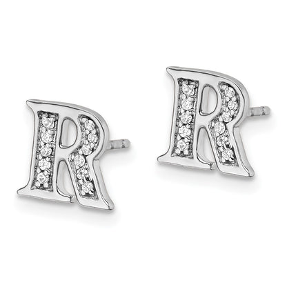 14k White Gold Real Diamond Initial R Earrings