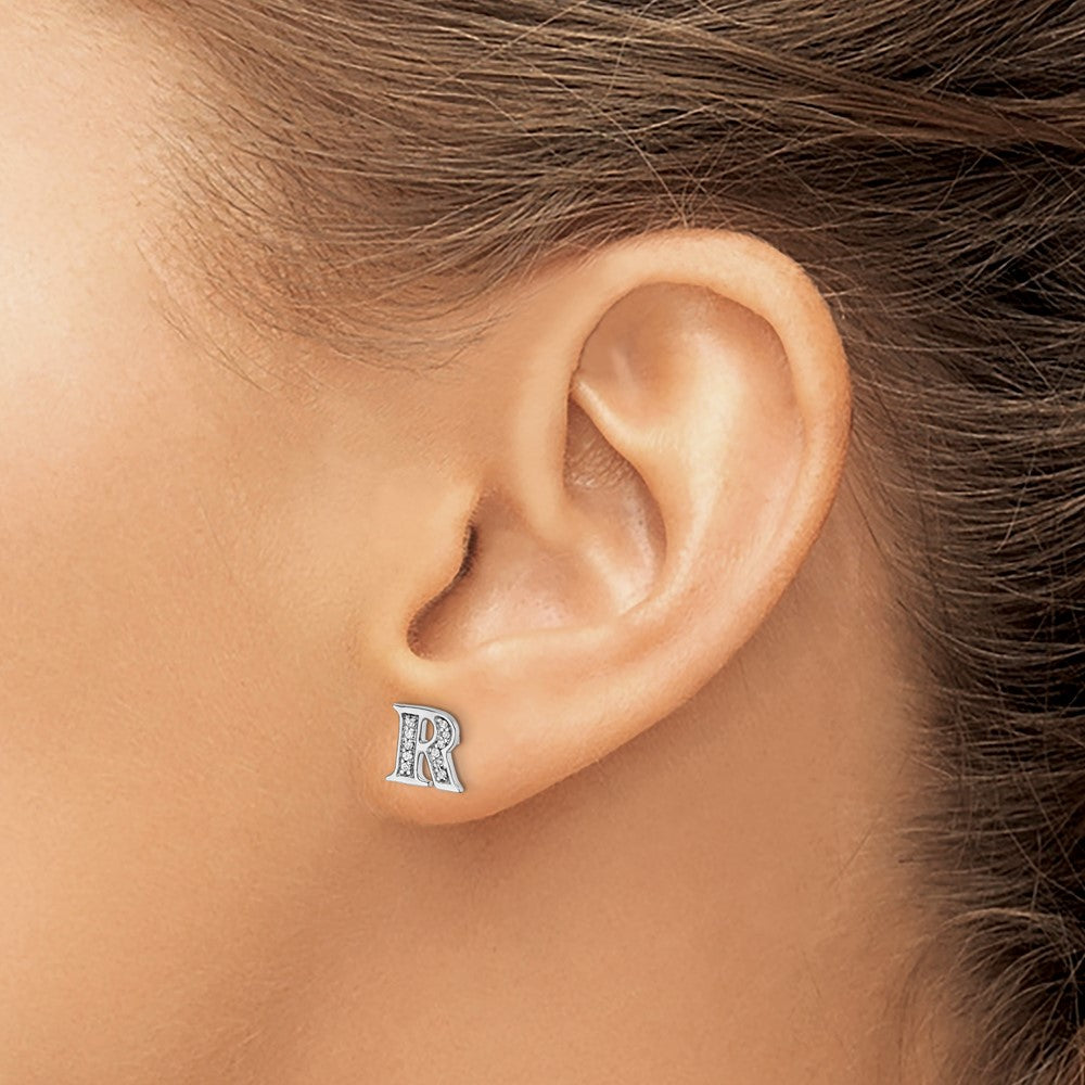 14k White Gold Real Diamond Initial R Earrings