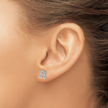 14k White Gold Real Diamond Initial R Earrings