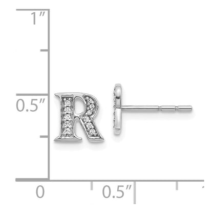 14k White Gold Real Diamond Initial R Earrings