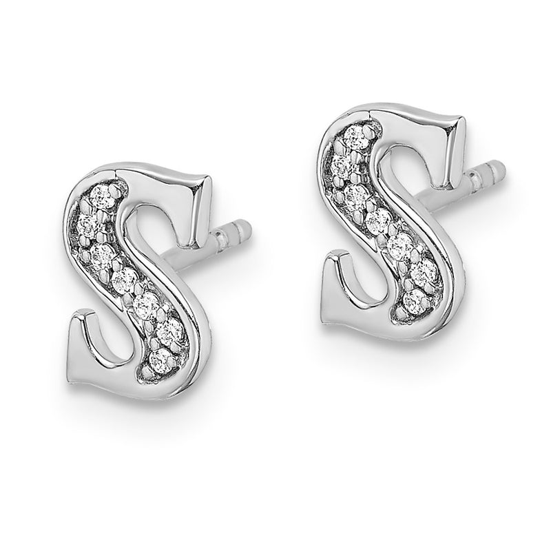 14k White Gold Real Diamond Initial S Earrings