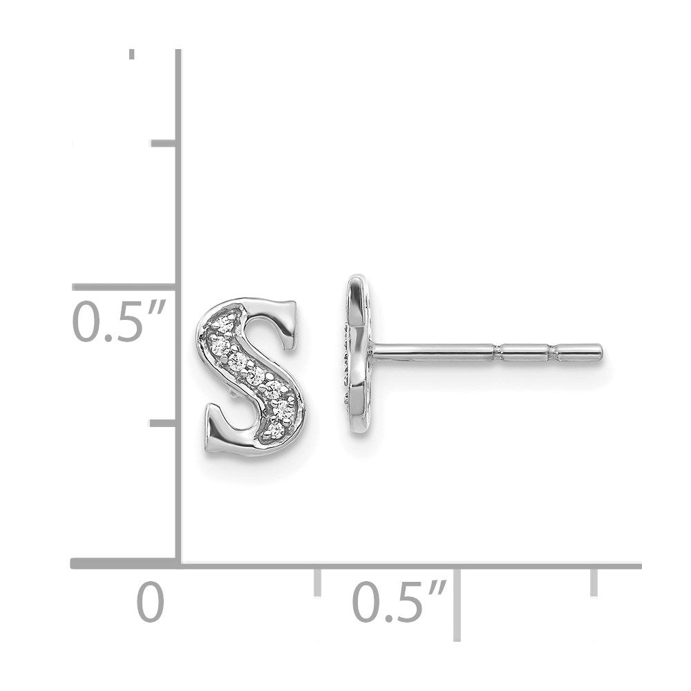 14k White Gold Real Diamond Initial S Earrings