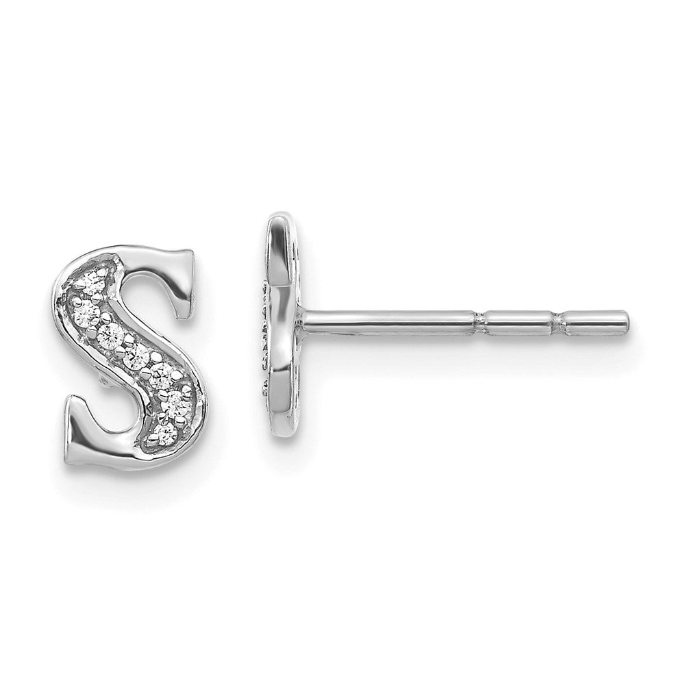 14k White Gold Real Diamond Initial S Earrings