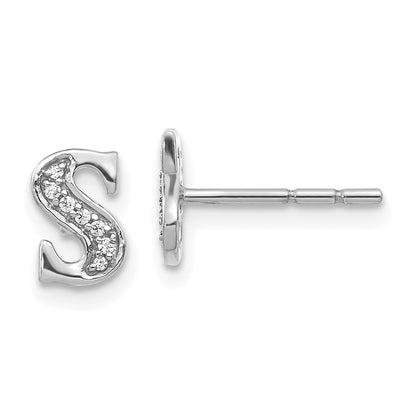 14k White Gold Real Diamond Initial S Earrings