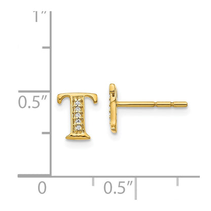 14k Yellow Gold Real Diamond Initial T Earrings