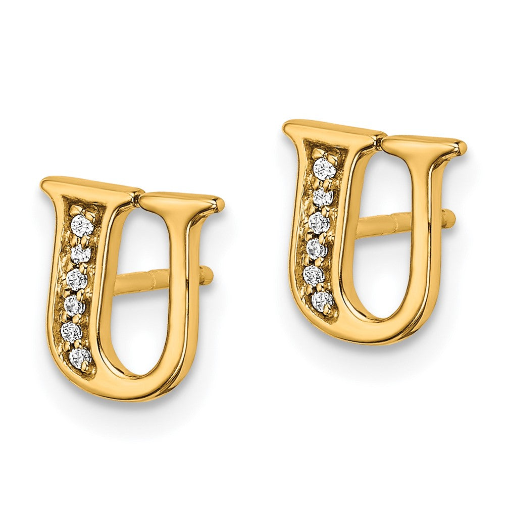 14k Yellow Gold Real Diamond Initial U Earrings EM4170U-004-YA