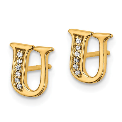 14k Yellow Gold Real Diamond Initial U Earrings