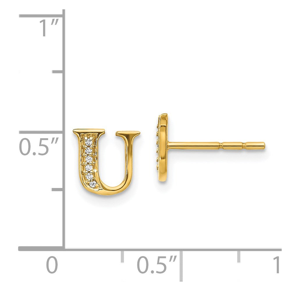 14k Yellow Gold Real Diamond Initial U Earrings